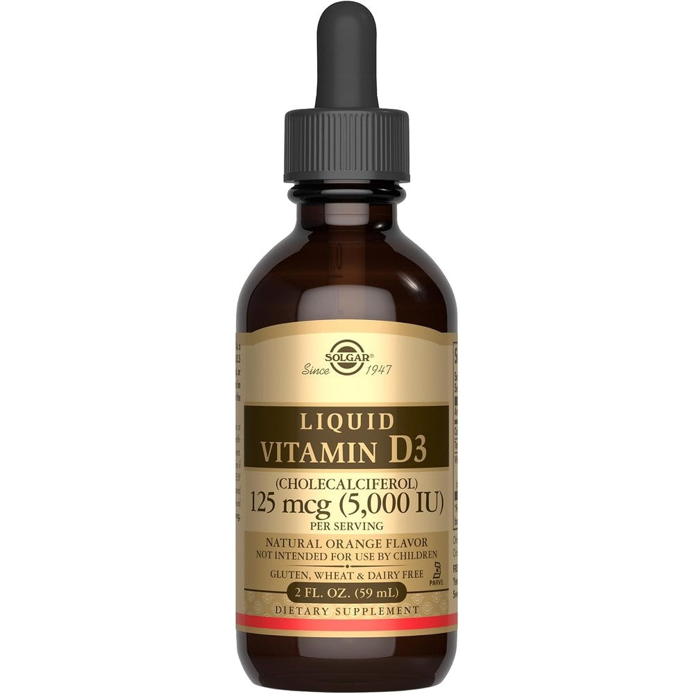 Solgar Liquid Vitamin D3 125 Mcg 5000 IU Natural Orange Flavor 2 Fluid Ounces