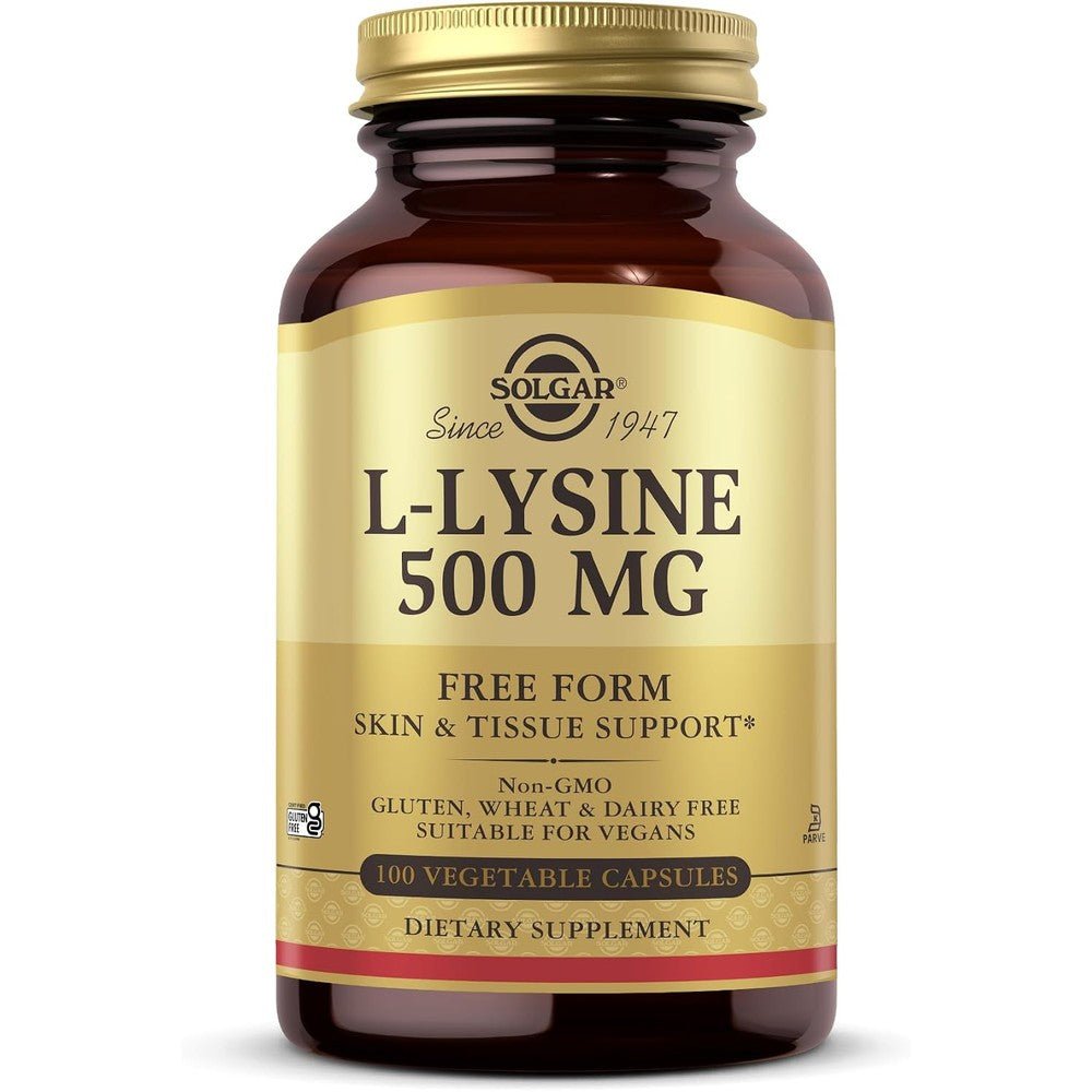 Solgar L-Lysine 500 Milligram Vegetable Capsules 100 Count Skin And Tissue Support