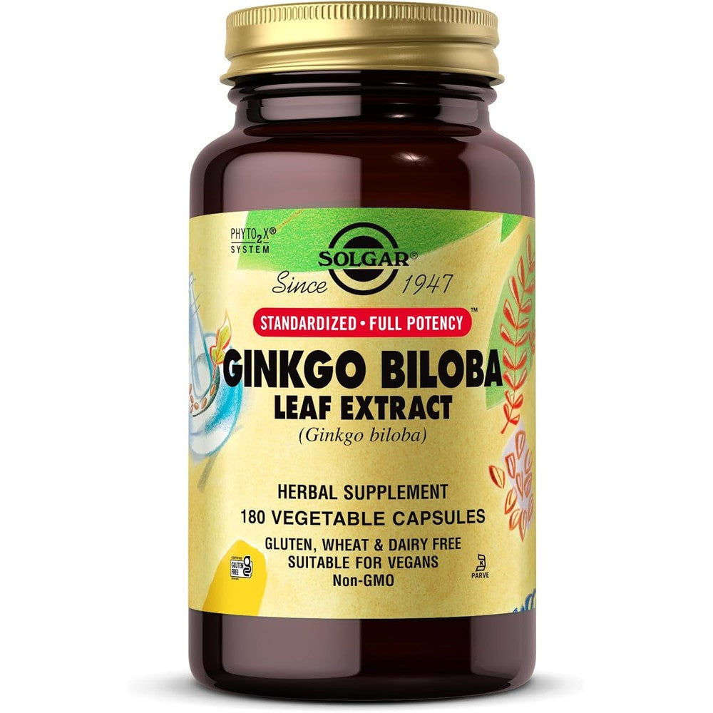 Solgar Ginkgo Biloba Leaf Extract Standardized Full Potency 180 Vegetable Capsules
