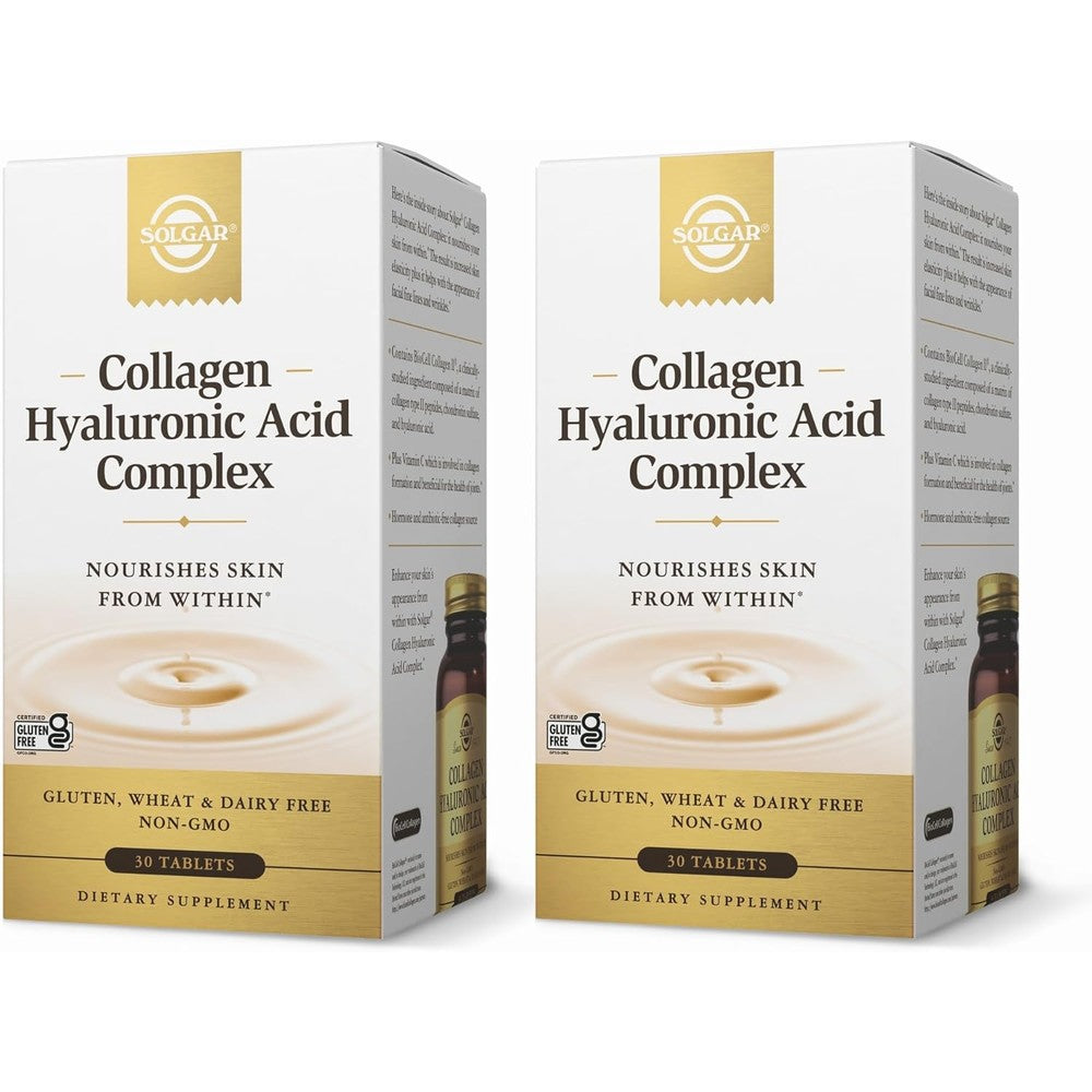 Solgar Collagen Hyaluronic Acid Complex 120 Milligrams Dietary Supplement For Skin And Joint Support 30 Tablets Pack Of 2