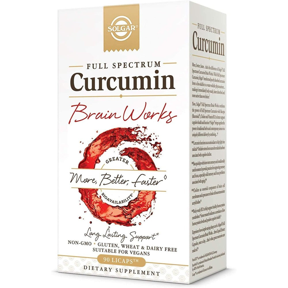 Solgar Full Spectrum Curcumin Brain Works 90 Licaps Memory Focus Cognitive Support
