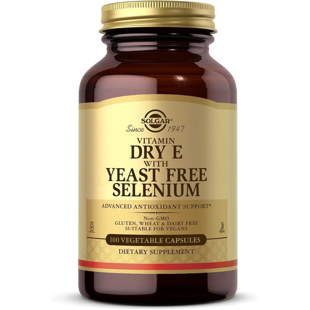 Solgar Dry Vitamin E With Yeast-Free Selenium 100 Vegetable Capsules Advanced Antioxidant Support