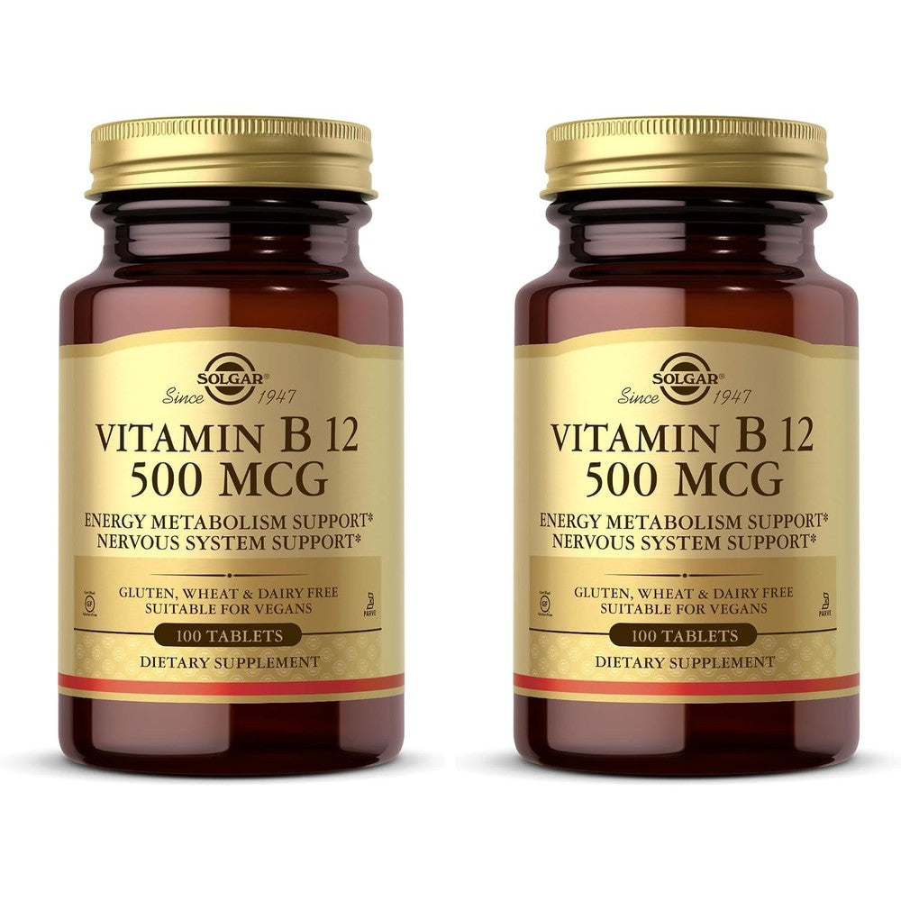 Solgar Vitamin B12 500 mcg 100 Tablets Pack Of 2 Vegan Gluten Free