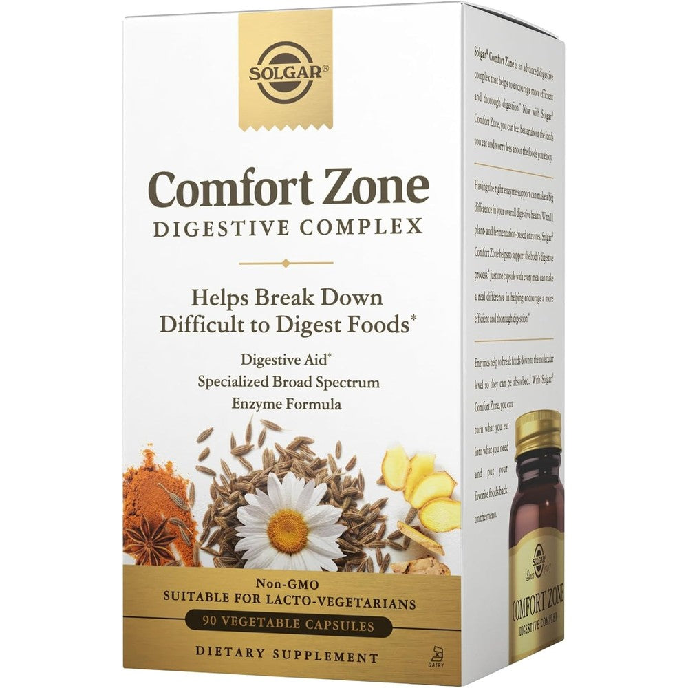 Solgar Comfort Zone Digestive Complex 90 Vegetable Capsules 11 Plant-Based Enzymes And Botanical Comfort Blend
