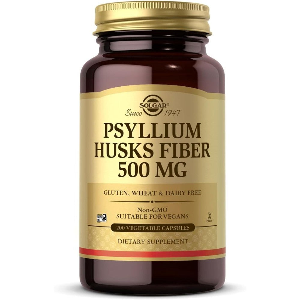 Solgar Psyllium Husks Fiber 500 mg Vegetable Capsules 200 Count Daily Digestive Support Supplement