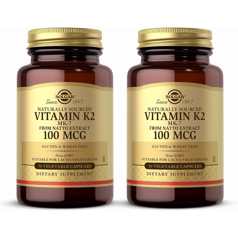 Solgar Naturally Sourced Vitamin K2 MK-7 100 Mcg 50 Vegetable Capsules Pack Of 2