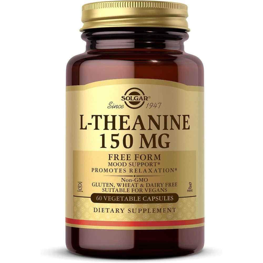 Solgar L-Theanine 150 Milligrams 60 Vegetable Capsules Free Form Amino Acid Dietary Supplement For Relaxation And Mood Support
