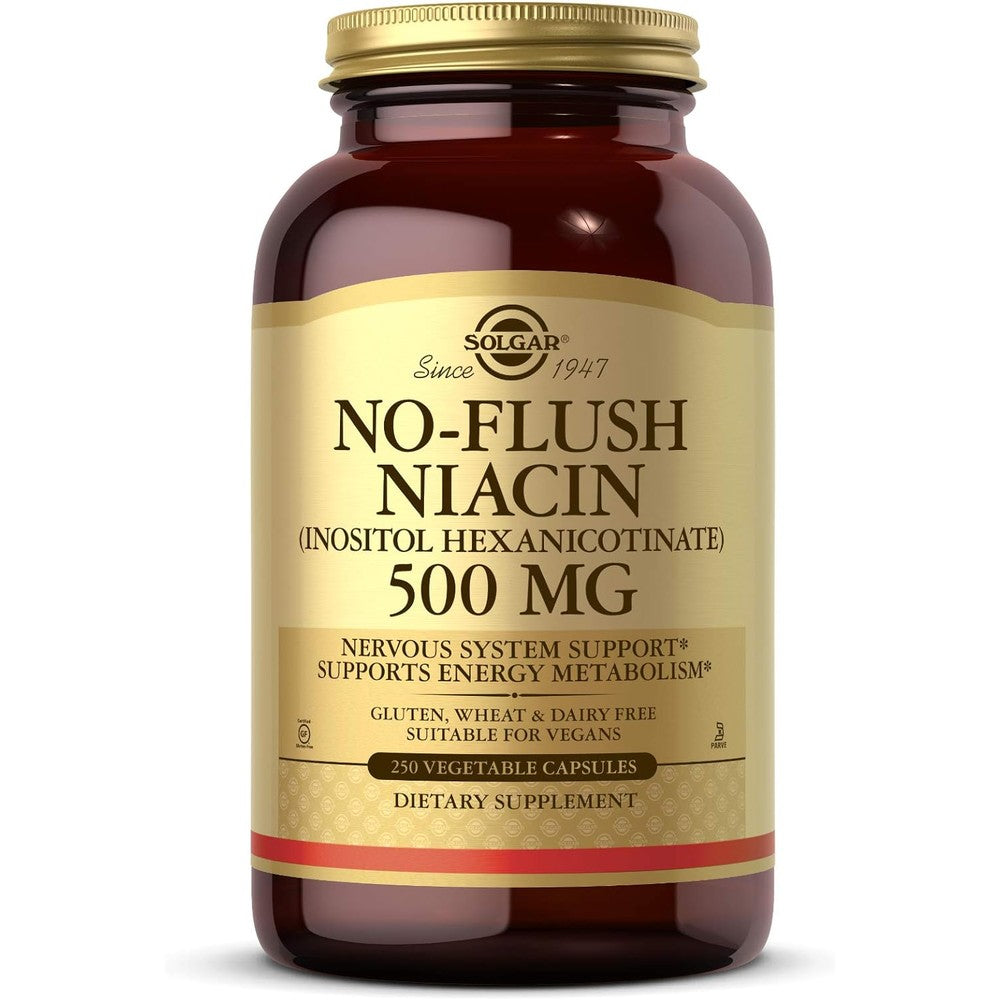 Solgar No-Flush Niacin 500 Milligrams 250 Vegetable Capsules Vitamin B3 Energy Metabolism Supplement