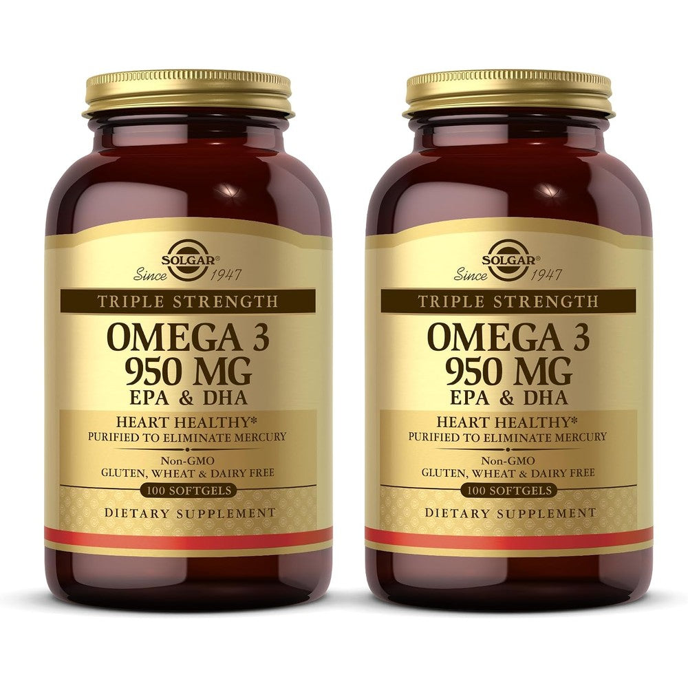 Solgar Triple Strength Omega 3 950 Milligrams 100 Softgels Pack of 2 Supports Joint and Skin Health
