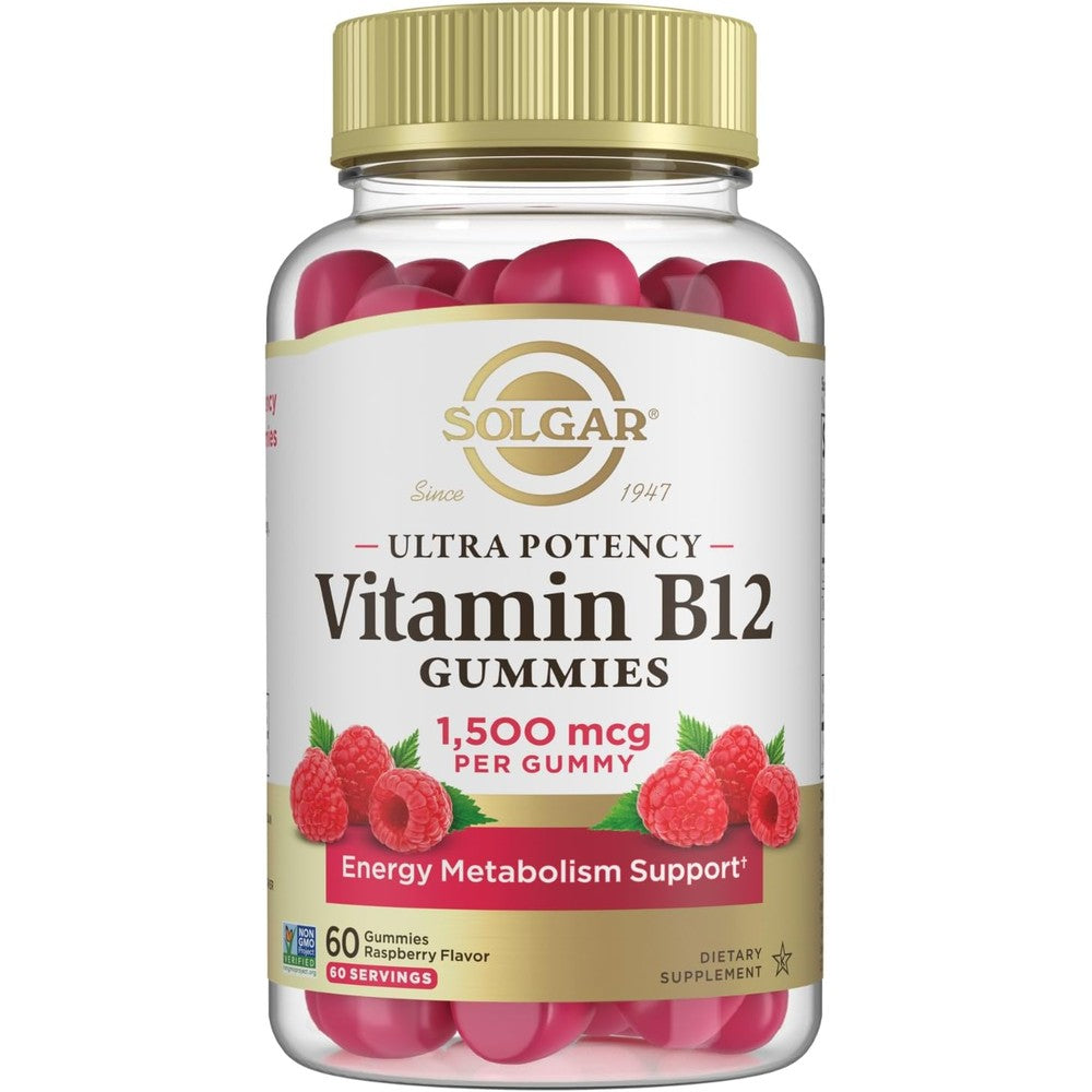 Solgar Methyl B12 Gummies For Adults 1,500mcg Ultra Potency Vitamin For Energy And Metabolism Support Raspberry Flavor 60 Servings