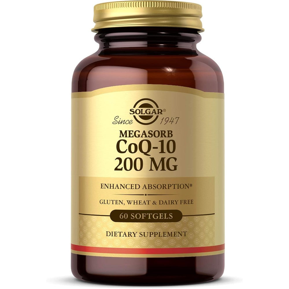 Solgar Megasorb CoQ-10 200 mg, 60 Softgels - Supports Heart & Brain Function - Coenzyme Q10 Supplement - Enhanced Absorption - Gluten Free, Dairy Free - 60 Servings