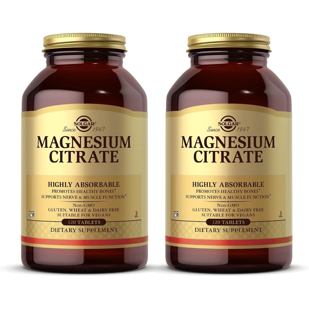 Solgar Magnesium Citrate - 120 Tablets, Pack of 2 - Promotes Healthy Bones, Supports Nerve & Muscle Function - Highly Absorbable - Non-GMO, Vegan, Gluten Free, Kosher - 120 Total Servings