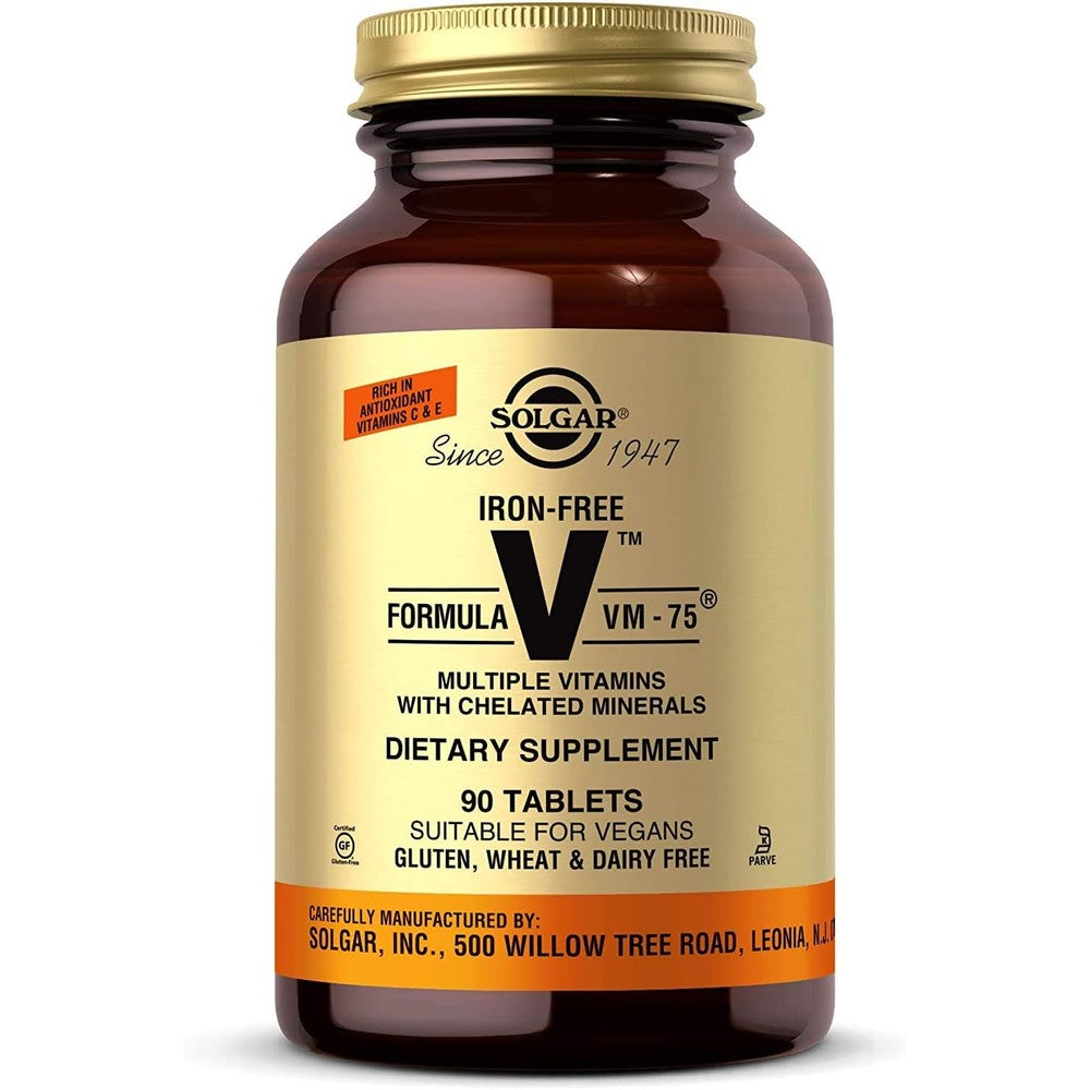 Solgar Iron-Free Formula VM-75, 90 Tablets - Multivitamin with Chelated Minerals - Vitamin A, B6, B12, C, D, E - Biotin, Magnesium, Calcium, Zinc