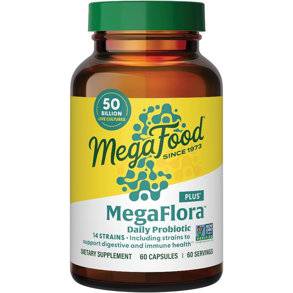 MegaFood MegaFlora Probiotic Plus 50 Billion Live Cultures 60 Capsules Daily Probiotics for Women and Men Supports Digestive Health