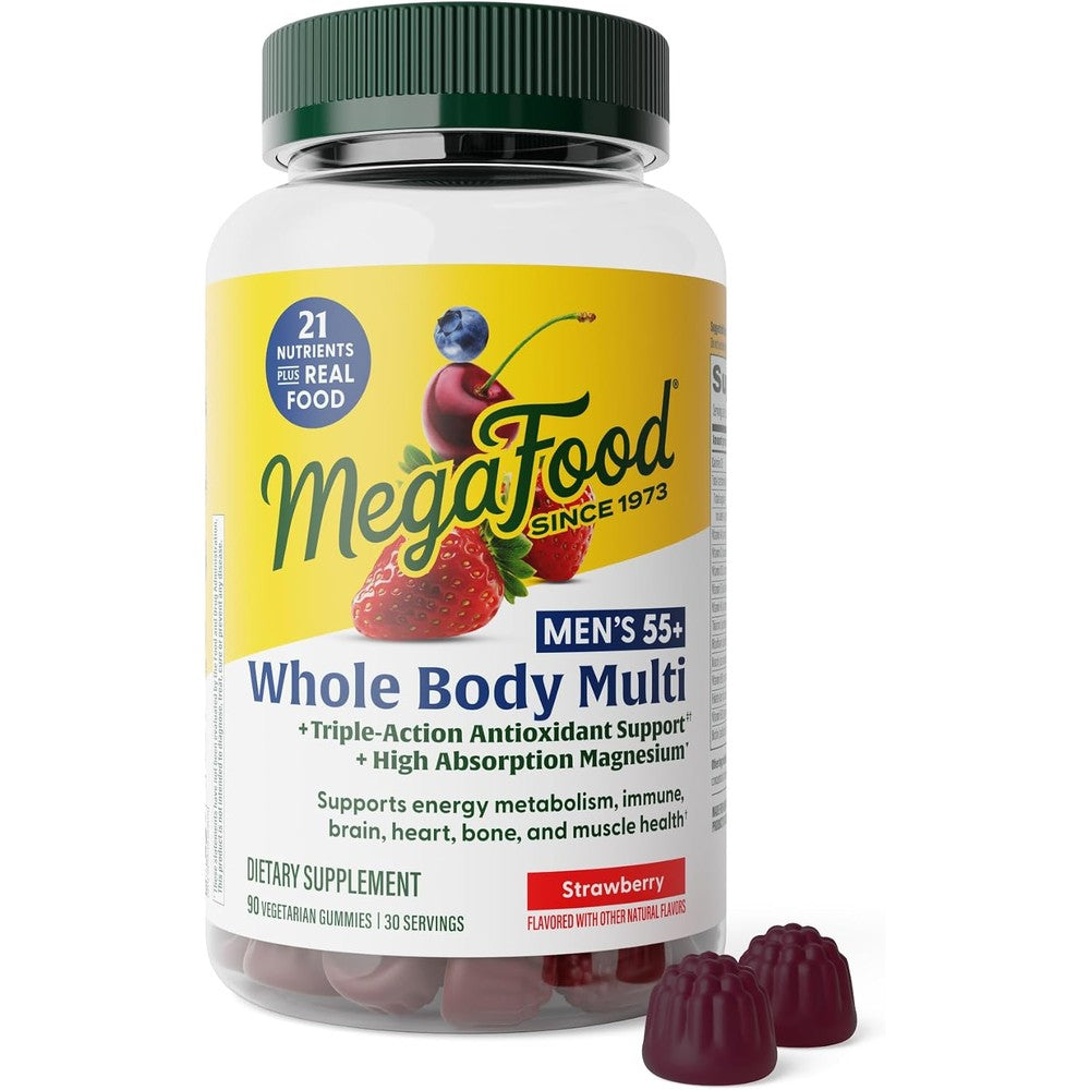 MegaFood Whole Body Multivitamin Gummies for Men 55 Plus Strawberry 90 Count
