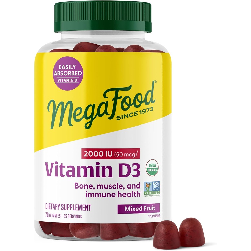 MegaFood Vitamin D3 2000 IU Mixed Berry 70 Gummies USDA Organic Bone Muscle Immune Support Supplement