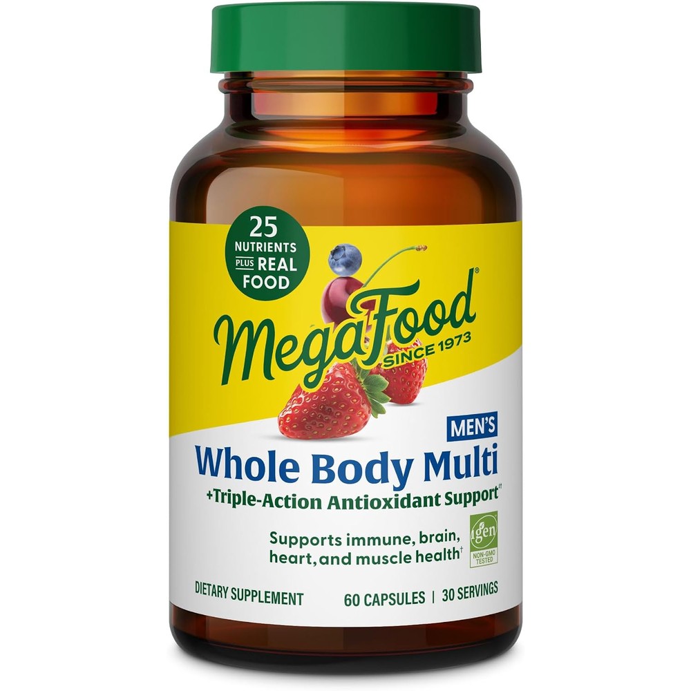 MegaFood Whole Body Multivitamin For Men With 25 Nutrients CoQ10 Vitamin D3 K2 Magnesium Citrate And Boron 60 Capsules 30 Servings