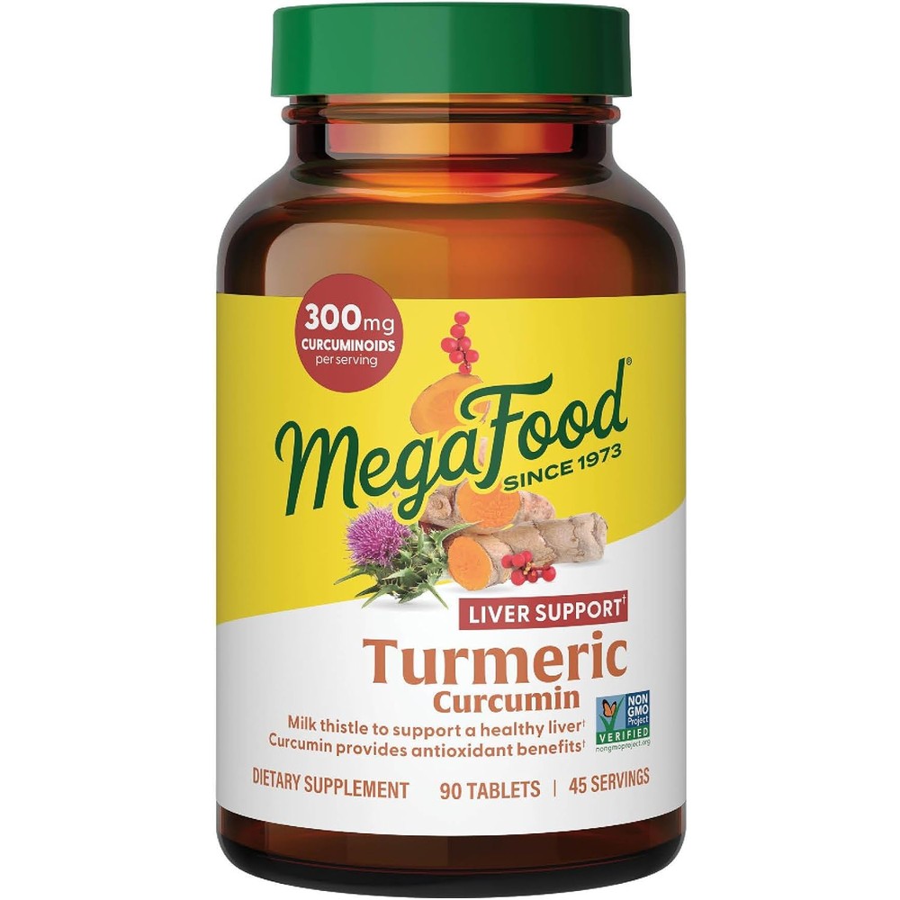 MegaFood Turmeric Curcumin Plus Milk Thistle For Liver Support Dietary Supplement 90 Tablets 45 Servings
