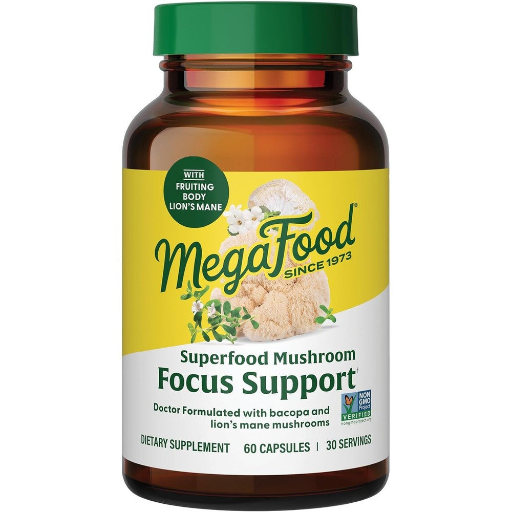 MegaFood Superfood Mushroom Focus Support With Lions Mane And Bacopa 60 Vegan Capsules