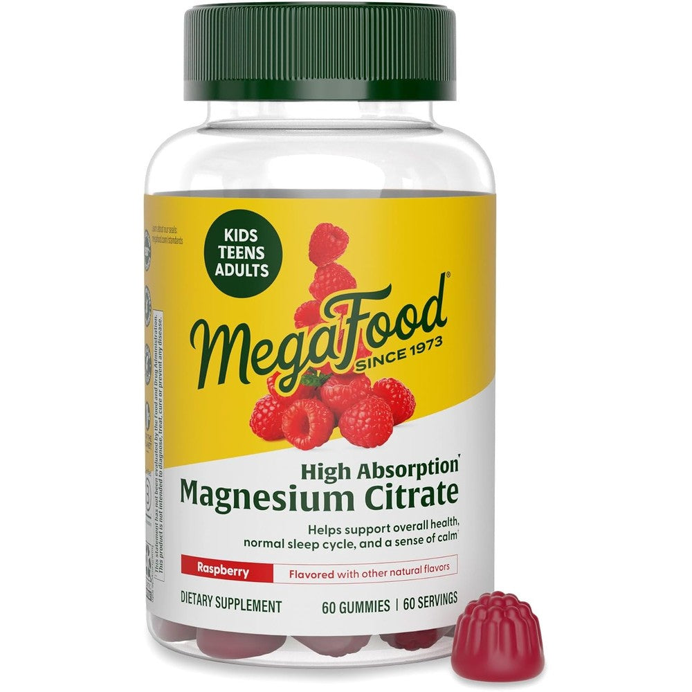 MegaFood Magnesium Citrate Gummies For Sleep Support Raspberry 60 Gummies High Absorption Magnesium Supplement