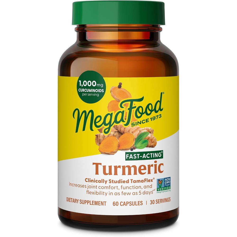MegaFood Fast-Acting Turmeric Curcumin Supplement With BioPerine Black Pepper 1000 mg 60 Vegan Capsules