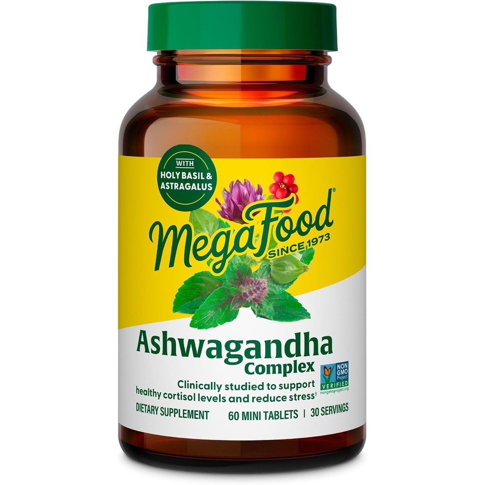 MegaFood Ashwagandha Complex Supports Healthy Cortisol 60 Mini Tablets Stress Support Supplement for Women and Men