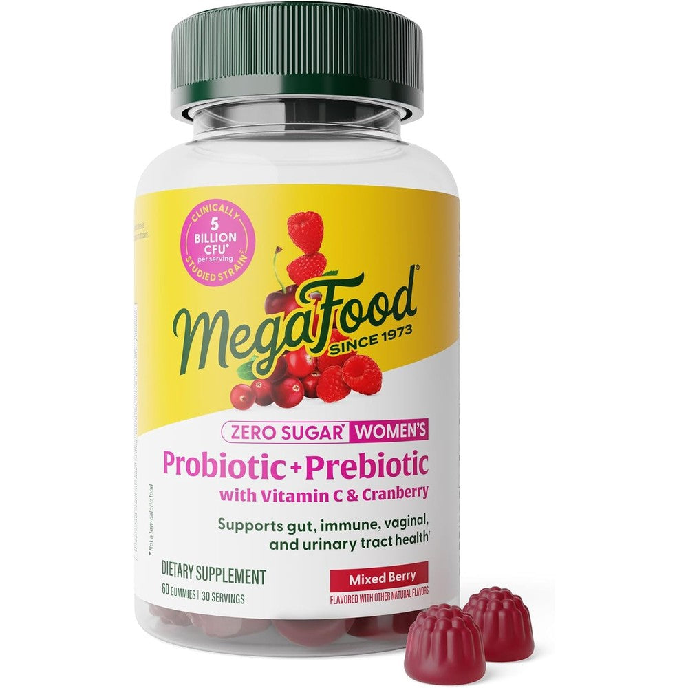 MegaFood Zero Sugar Womens Probiotic Prebiotic Gummies Berry 60 Count Supports Immune Vaginal And Gut Health 30 Servings