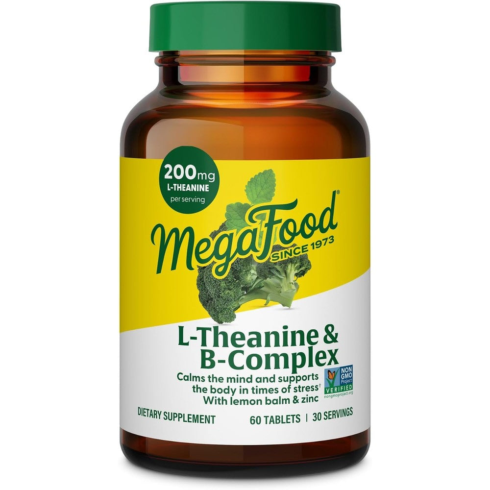 MegaFood L-Theanine 200mg And Vitamin B Complex Supplement With Zinc And Lemon Balm 60 Tablets
