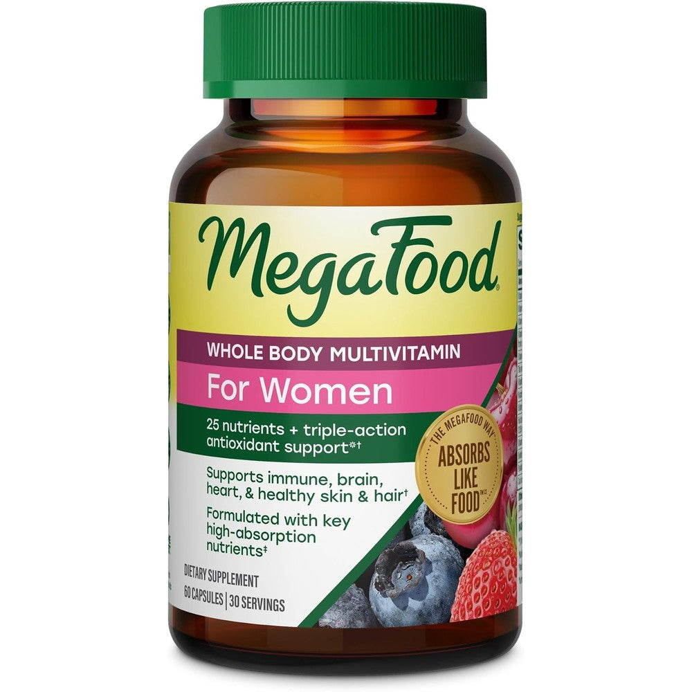 MegaFood Whole Body Multivitamin for Women with 25 Bioavailable Nutrients 60 Vegetarian Capsules