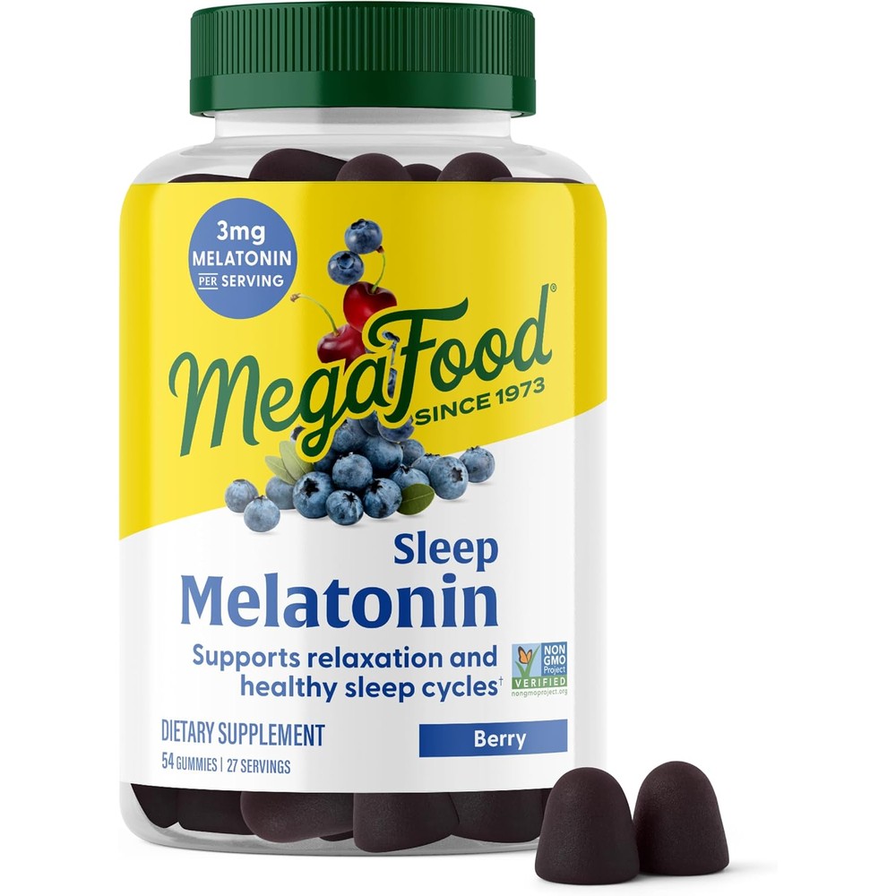 MegaFood Melatonin Gummies Sleep Support Berry Flavor 54 Count 3 Milligrams Melatonin Per Serving