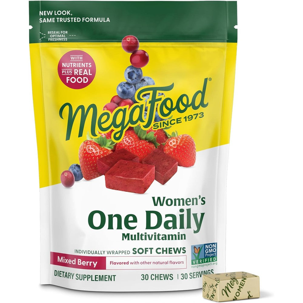 MegaFood Multivitamin For Women One Daily Mixed Berry 30 Soft Chews Supporting Immune System Cellular Energy And Healthy Skin And Hair