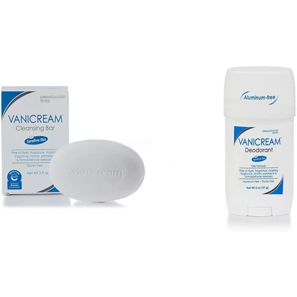 Vanicream Cleansing Bar 3.9 Ounces Pack Of 12 And Aluminum-Free Gel Deodorant 2 Ounces Unscented Formula For Sensitive Skin