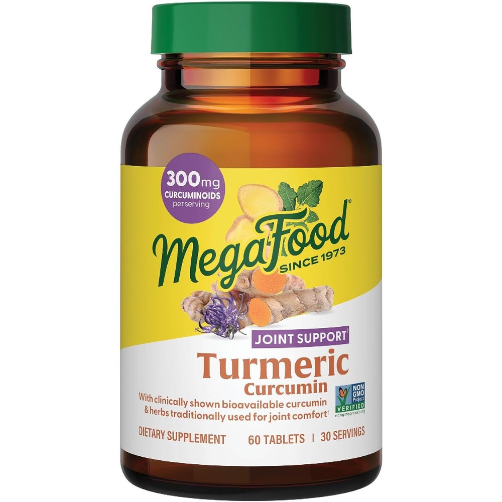 MegaFood Turmeric Curcumin Supplement for Joint Support with Black Pepper Extract Boswellia and Ginger Root 60 Tablets 30 Servings