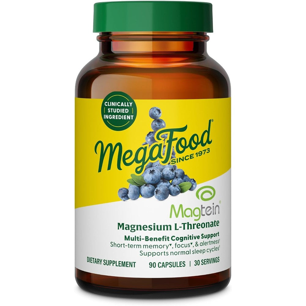 MegaFood Magtein Magnesium L-Threonate Supplement 2000mg Per Serving Memory Focus and Sleep Support 90 Vegan Capsules