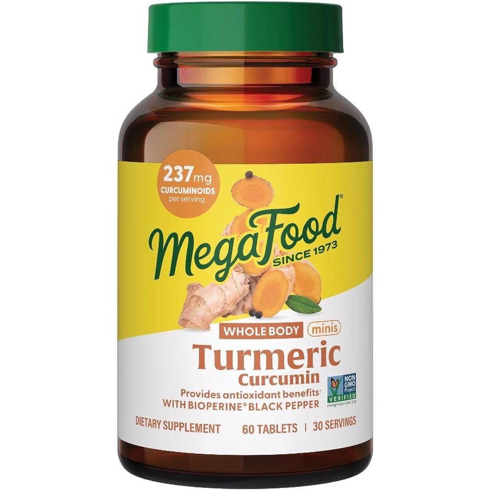 MegaFood Whole Body Turmeric Curcumin Minis Supplement With Black Pepper And Vitamin C, 60 Mini Tablets