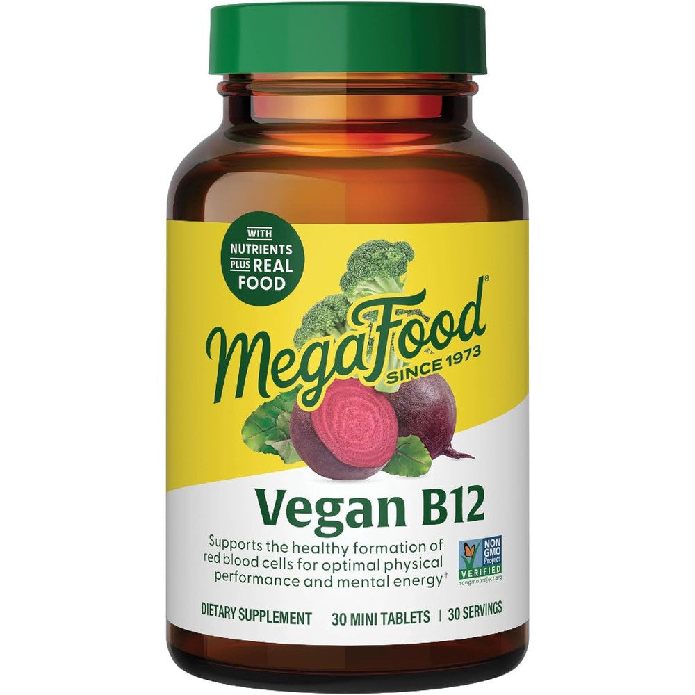 MegaFood Vegan Vitamin B12 With Vitamin B6 And Folic Acid Dietary Supplement Mini Tablets 30 Count