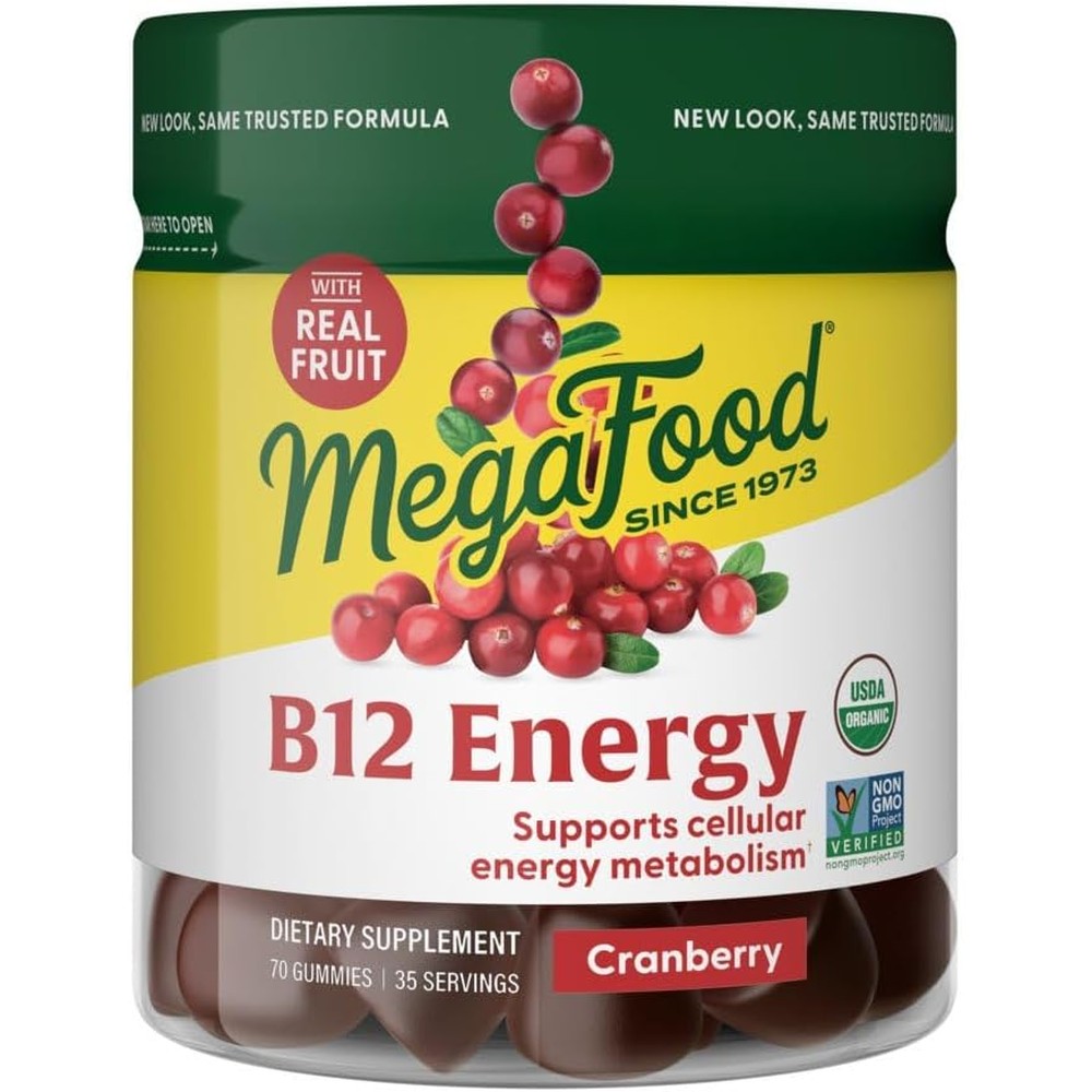 MegaFood Vitamin B12 Energy Gummies Cranberry USDA Organic Vegan Methylated B12 For Brain And Nervous System Health 70 Gummies 35 Servings