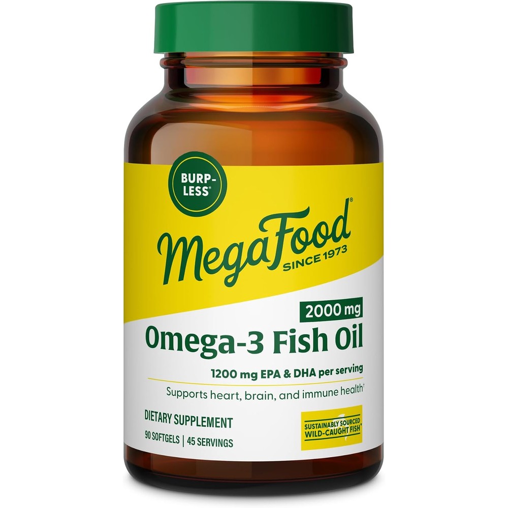 MegaFood 2000 Milligram Omega 3 Fish Oil, Burp-Less, 1200 Milligram EPA And DHA, 90 Softgels