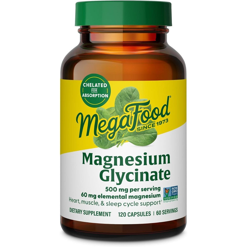 MegaFood Magnesium Glycinate 500mg Normal Sleep and Stress Support Supplement 120 Capsules