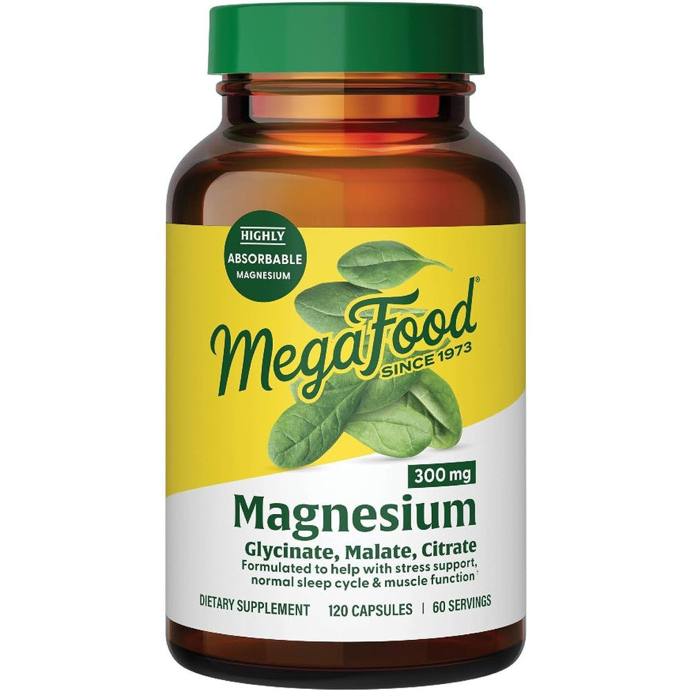 MegaFood Magnesium Glycinate, Malate, Citrate 300mg, 120 Vegetarian Capsules (60 Servings)
