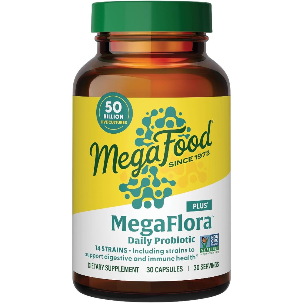 MegaFood MegaFlora Probiotic Plus 50 Billion Live Cultures 30 Capsules Daily Probiotics For Women And Men Supports Digestive Health