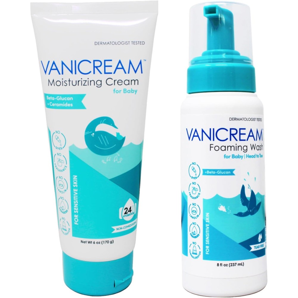 Vanicream Baby Care Set, Moisturizing Cream For Baby 6 Ounce, And Foaming Wash For Baby 8 Ounce, Sensitive Skin Kit