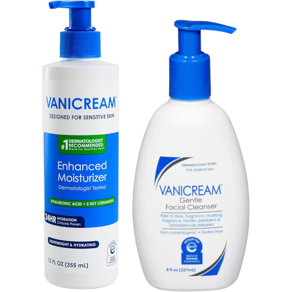 Vanicream Sensitive Skin Care Set Gentle Facial Cleanser 8 Fluid Ounces And Enhanced Moisturizer 12 Fluid Ounces