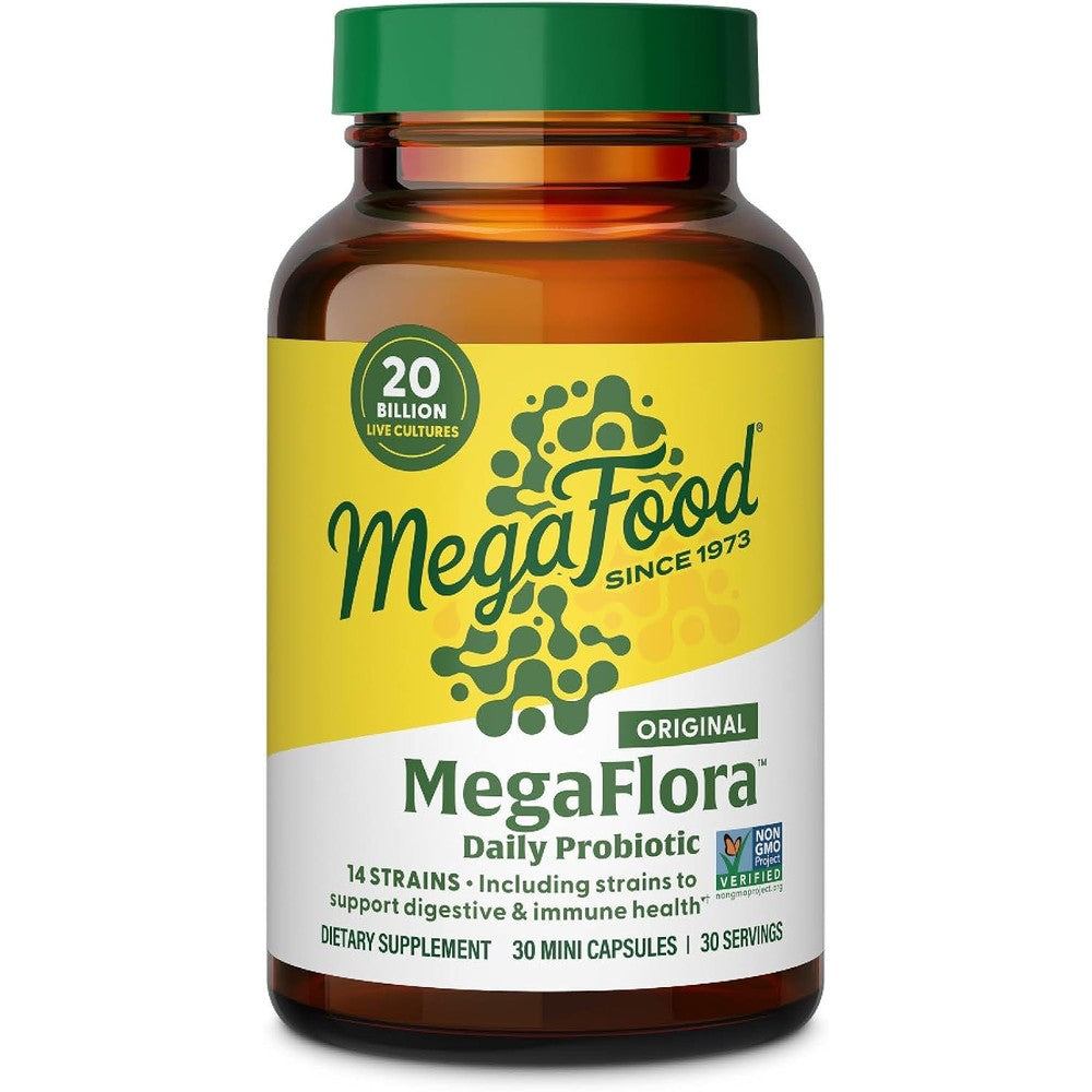 MegaFood MegaFlora Probiotic 20 Billion Live Cultures 30 Mini Capsules Daily Probiotics for Women and Men Digestive and Immune Support