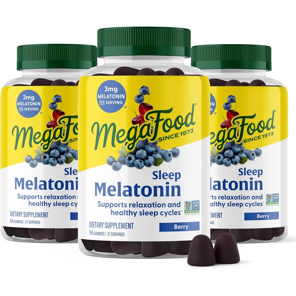 MegaFood Melatonin Gummies 3mg Sleep Support Berry Flavor 54 Count 3 Pack