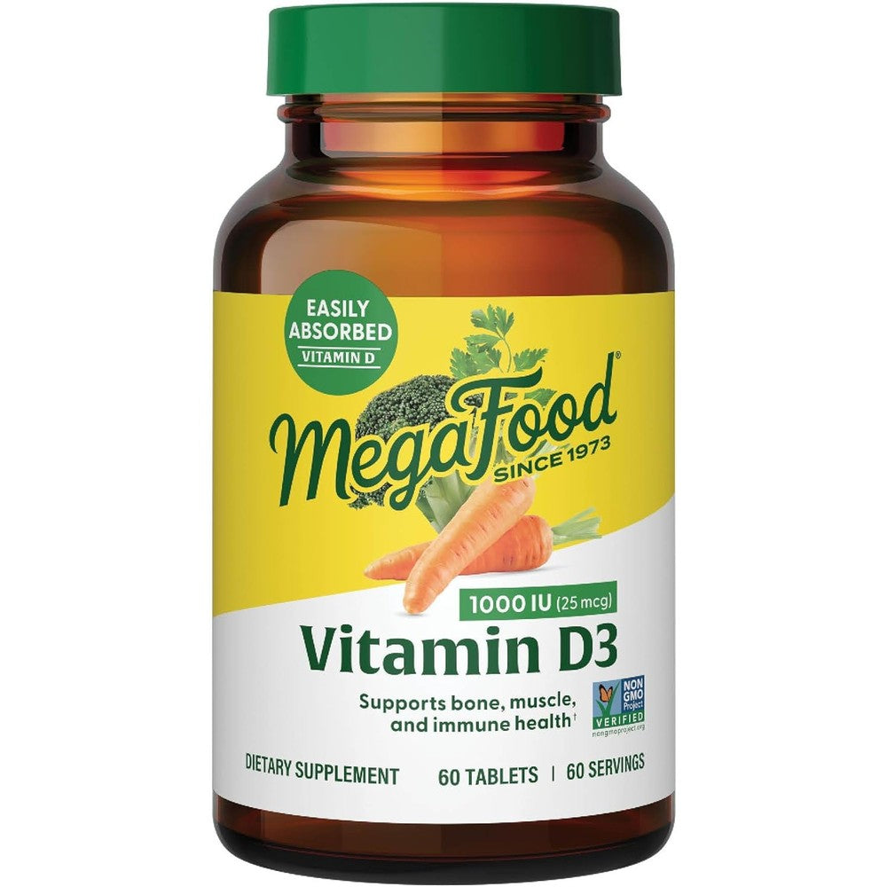 MegaFood Vitamin D3 1000 IU 25 Micrograms Bone And Immune Health Dietary Supplement 60 Tablets