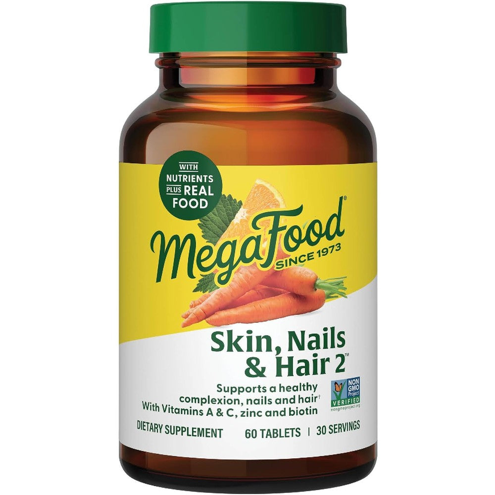 MegaFood Skin Nails And Hair 2 Multivitamin Supplement With Biotin Vitamin A C And Chelated Zinc 60 Tablets