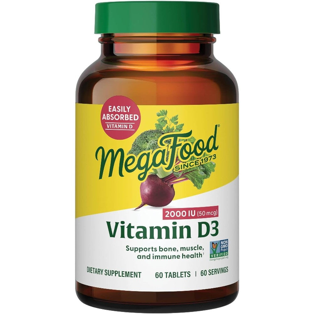 MegaFood Vitamin D3 2000 IU 50 Micrograms Bone and Immune Support Supplement 60 Tablets