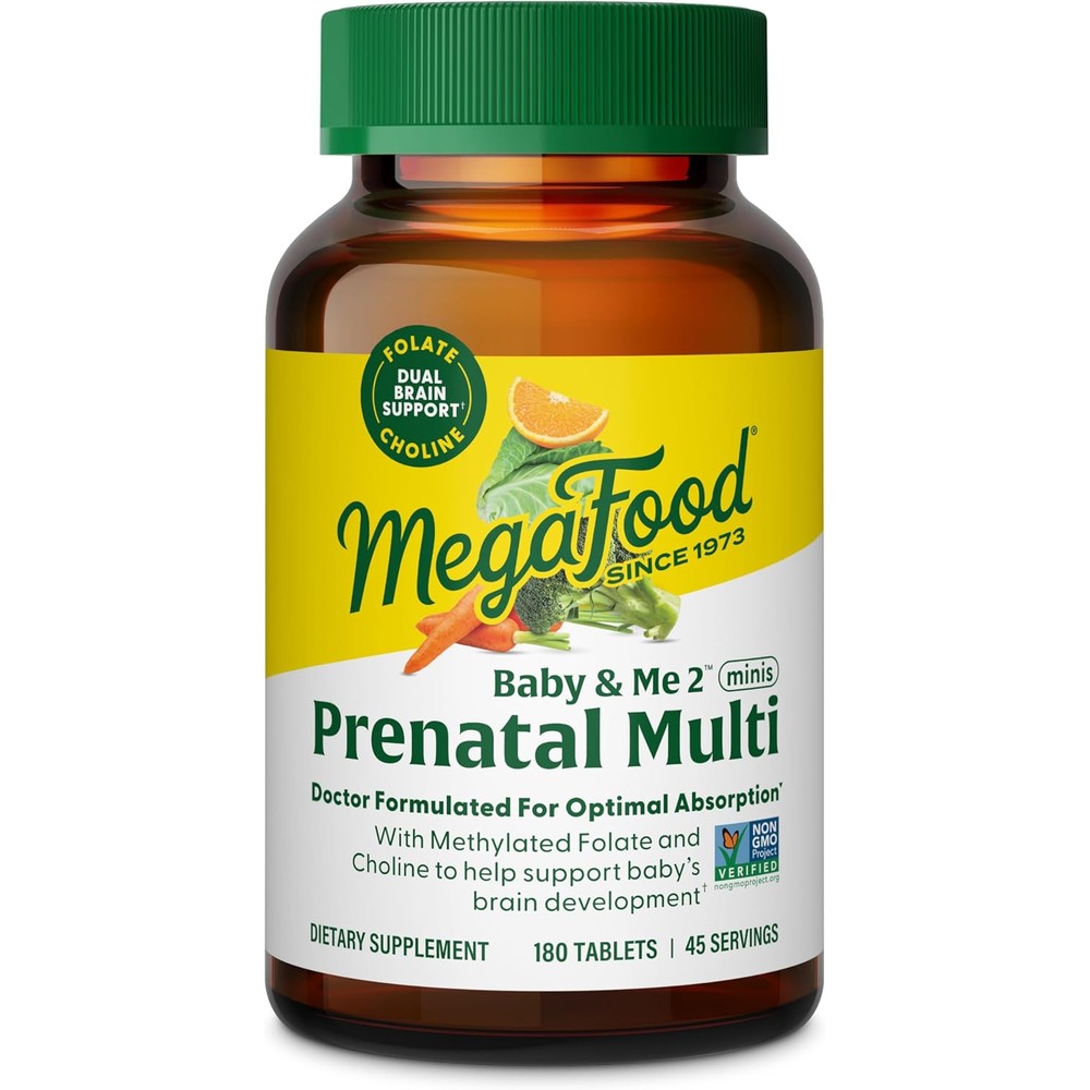 MegaFood Baby & Me 2 Prenatal Vitamins Doctor Formulated 180 Mini Tablets with Methylfolate Choline and Iron