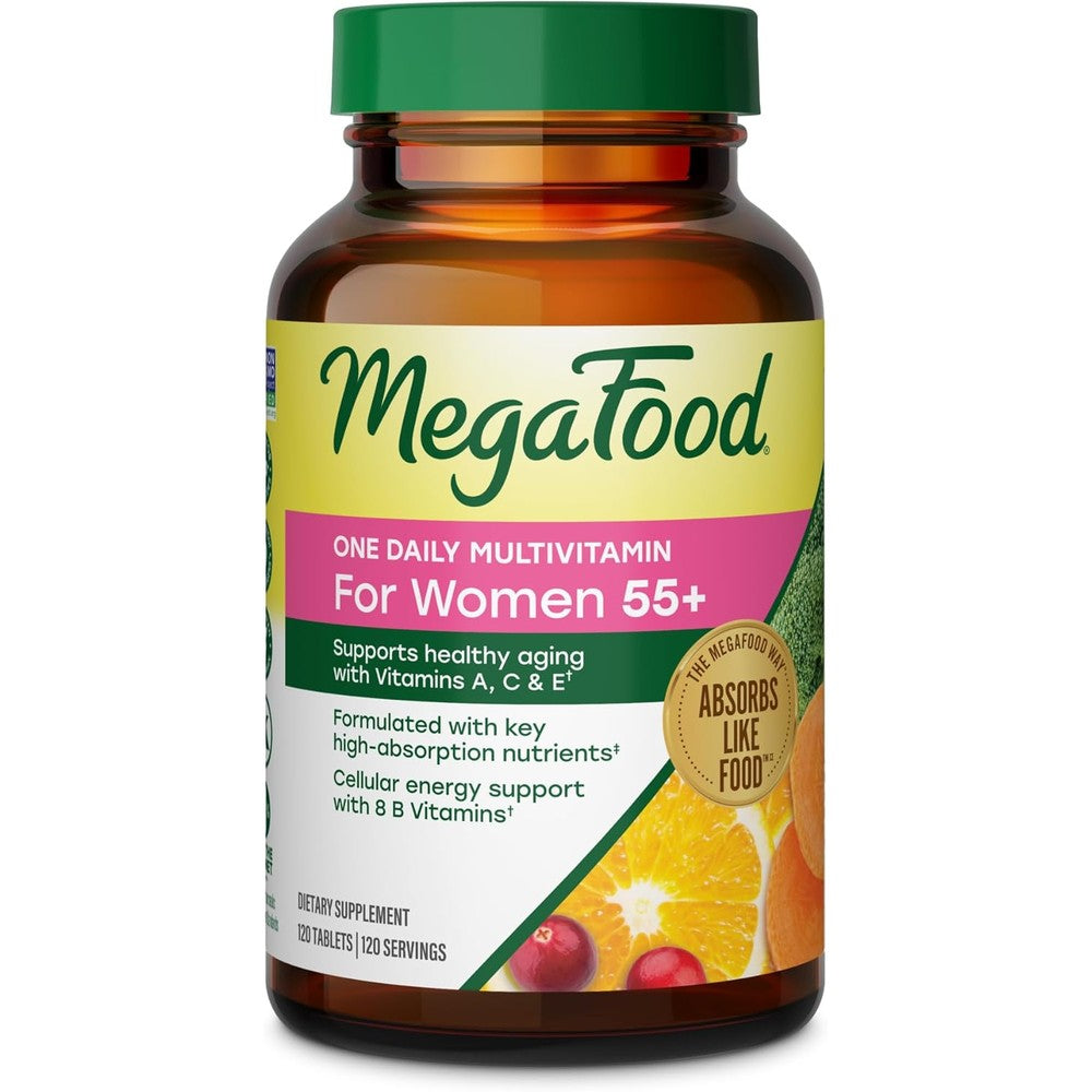 MegaFood One Daily Multivitamin for Women 55 Plus, 19 Essential Nutrients for Healthy Aging and Cellular Energy, Vegetarian, 120 Tablets